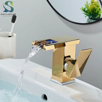 Mitigeur Lavabo Cascade LED Noir, Doré ou Chromé, Bec Court ou Haut