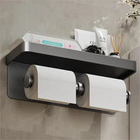 Porte-Papier Toilette avec Tablette Aluminium Noir ou Gris, 1 ou 2 Rouleaux