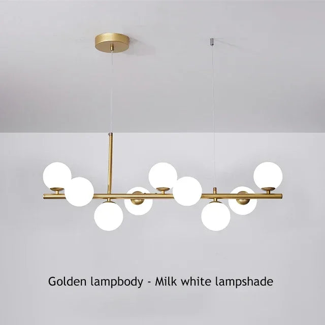 Suspension Cuisine Îlot Globes Verre, 7 à 11 Têtes, Noir ou Doré