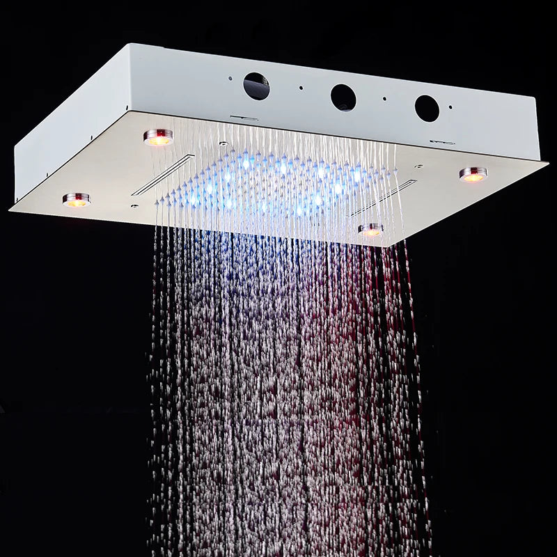 Pommeau de Douche LED Encastré Plafond Pluie et Cascade Télécommande