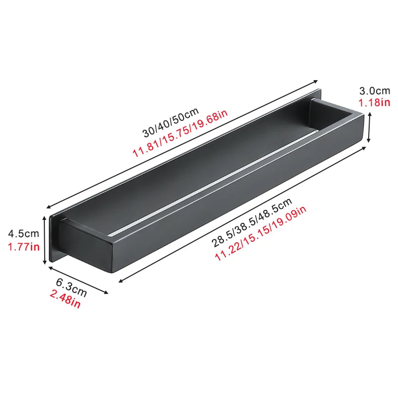 Porte-Serviette Adhésif Barre Plate Noir Mat ou Blanc 30 à 50 cm