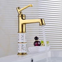 Mitigeur Lavabo Haut Céramique Blanche Motif Doré
