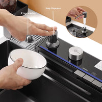 Évier Cuisine Inox 304 Cascade Tactile, Affichage Numérique, 75 x 46 cm
