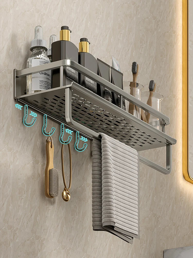 Étagère Salle de Bain Murale Aluminium à Visser Noir ou Gris, 30 à 50 cm