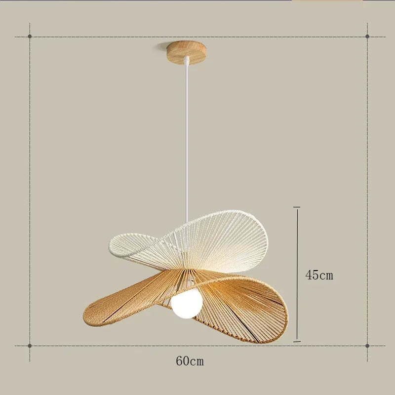 Suspension Cuisine Rotin Tressé Pétale, Brun ou Blanc, 40 à 100 cm