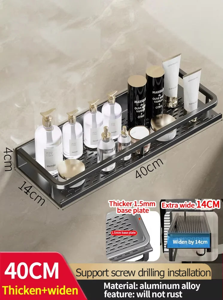 Étagère Murale Salle de Bain Aluminium Noir ou Gris 30-50 cm