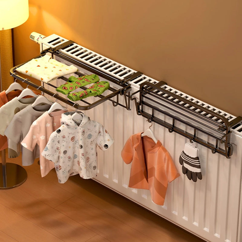 Porte-Serviette Radiateur Pliable Noir ou Blanc, Sans Perçage 35 cm