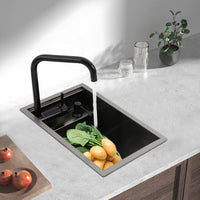 Évier de Cuisine Inox 304 Robinet Pliable, Gris Anthracite, 45 x 30 cm