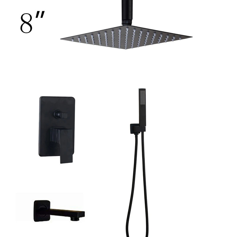 Douche Encastrable Noir Mat Pluie Carrée 20 à 40 cm avec Douchette