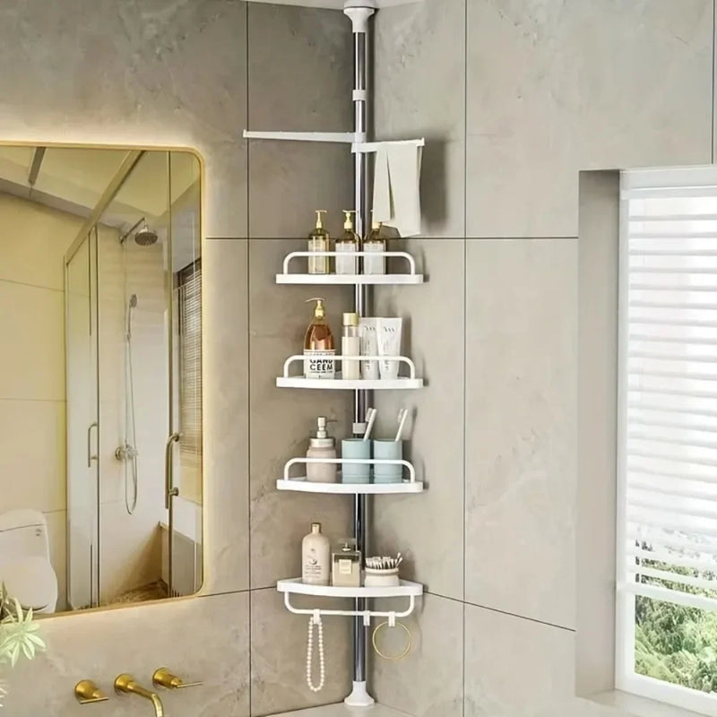 Serviteur de Douche d'Angle Télescopique Blanc 4 Plateaux, 105 à 320 cm