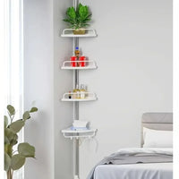 Serviteur de Douche d'Angle Télescopique Blanc 4 Plateaux, 105 à 320 cm