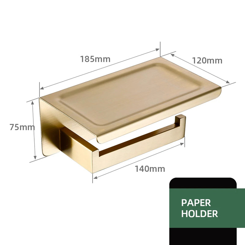 Accessoires Salle de Bain Doré Brossé Carré Inox 304 à la Pièce, 22 Articles