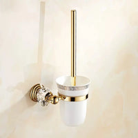Porte-Brosse WC Mural Doré ou Chromé, Coupelle Céramique et Brosse