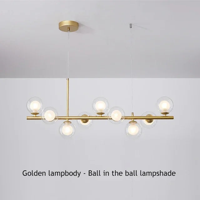 Suspension Cuisine Îlot Globes Verre, 7 à 11 Têtes, Noir ou Doré