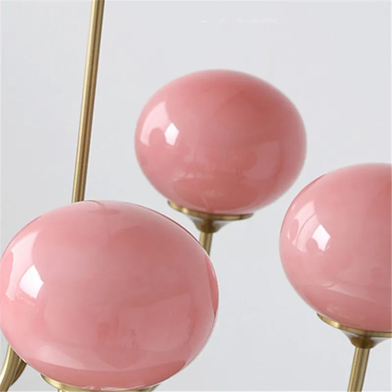 Suspension Cuisine Lustre Verre Rose, 3 ou 5 Têtes, Doré ou Chromé