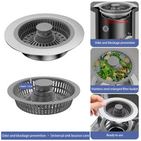 Bonde Crépine de Vidange Évier Cuisine Anti-Colmatage Inox