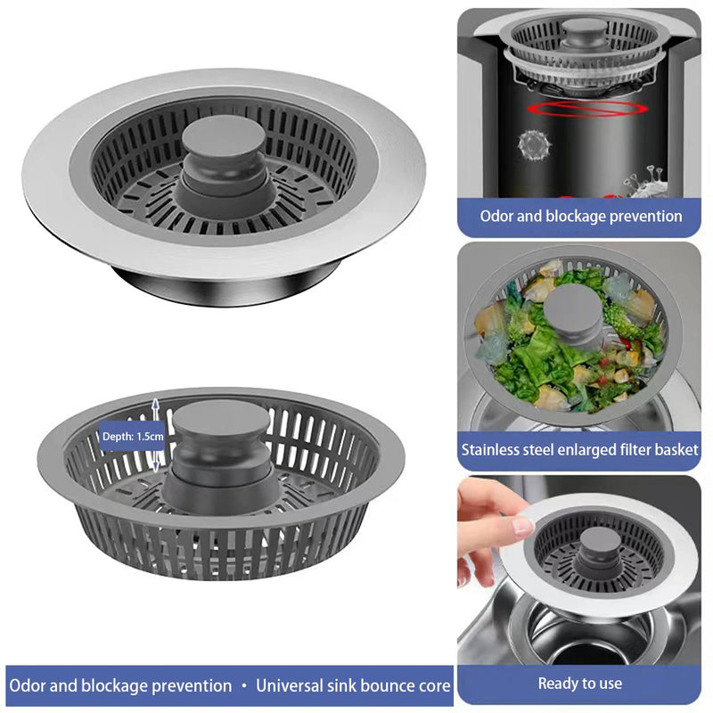 Bonde Crépine de Vidange Évier Cuisine Anti-Colmatage Inox