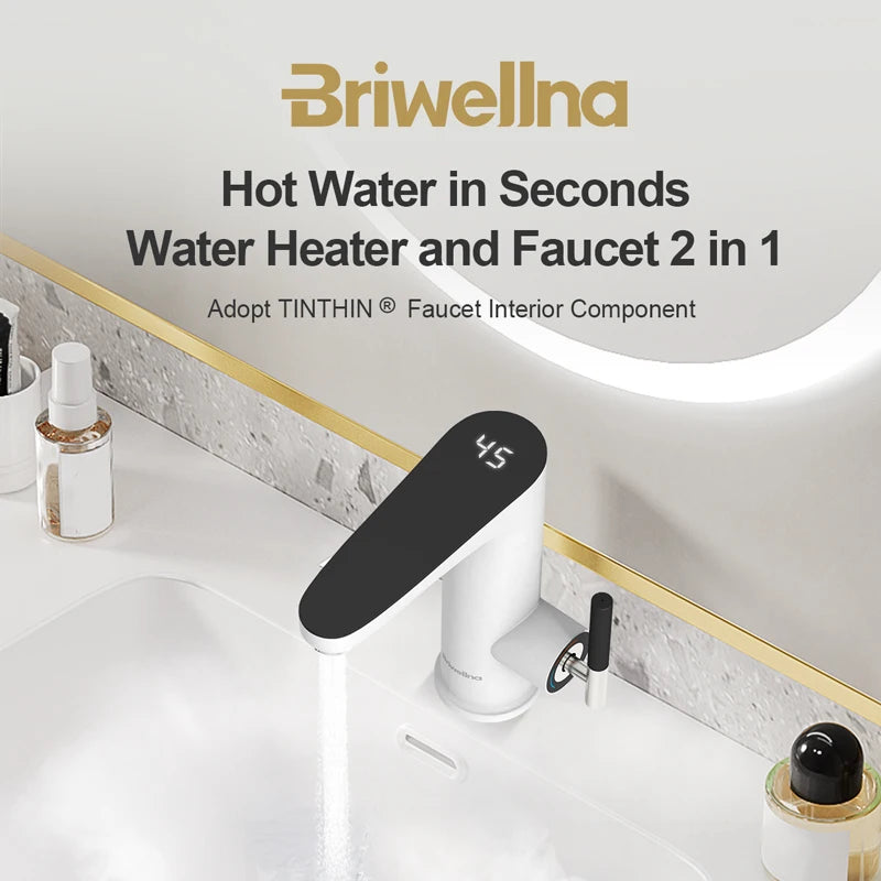 Robinet Chauffe-Eau Instantané Électrique pour Lavabo, Levier et Afficheur, 3 200 W