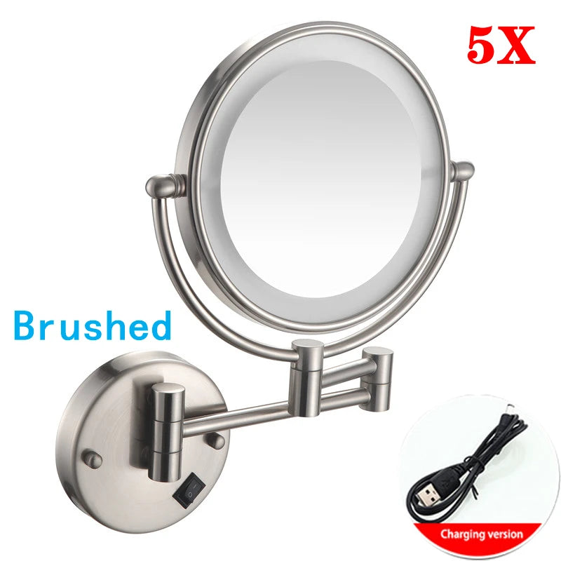 Miroir Grossissant Mural LED Double Face en Laiton 3x ou 5x