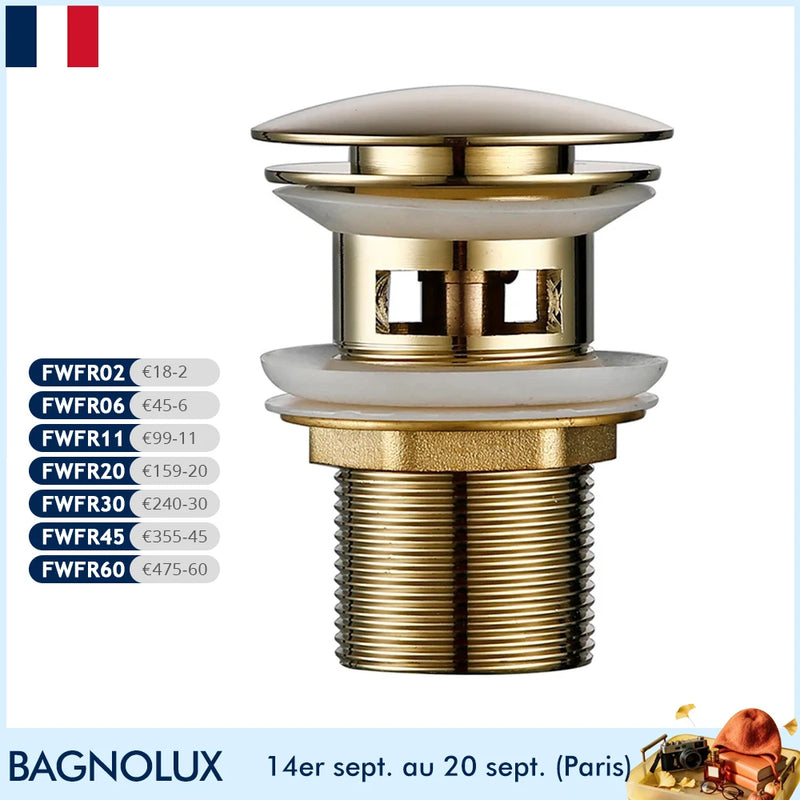 Bonde de Lavabo Escamotable, 11 Finitions au Choix
