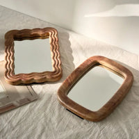 Miroir de Table en Bois à Poser, Cadre Ondulé ou Arrondi