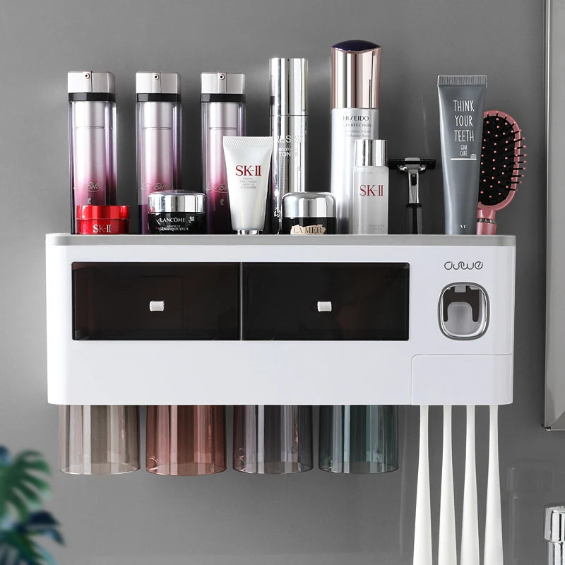 Porte-Brosse à Dents Mural et Distributeur de Dentifrice, 10 Modèles, Gobelets Magnétiques