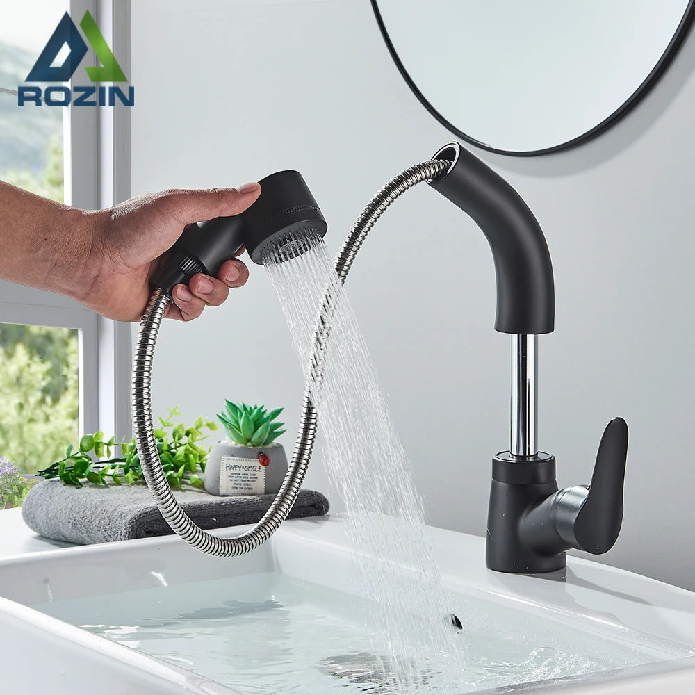 Mitigeur Lavabo Douchette Extractible Noir Mat