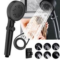 Pommeau de Douche Noir 5 Modes, Buses Silicone Autonettoyantes, Kit Complet