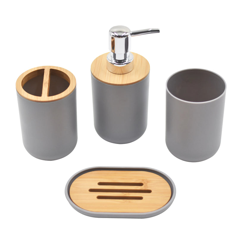 Accessoires Salle de Bain Bambou à la Pièce, 6 Articles, 3 Coloris