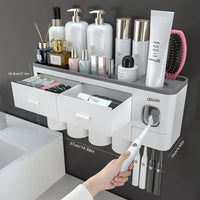 Porte-Brosse à Dents Mural avec Presse-Dentifrice, 2, 3 ou 4 Gobelets