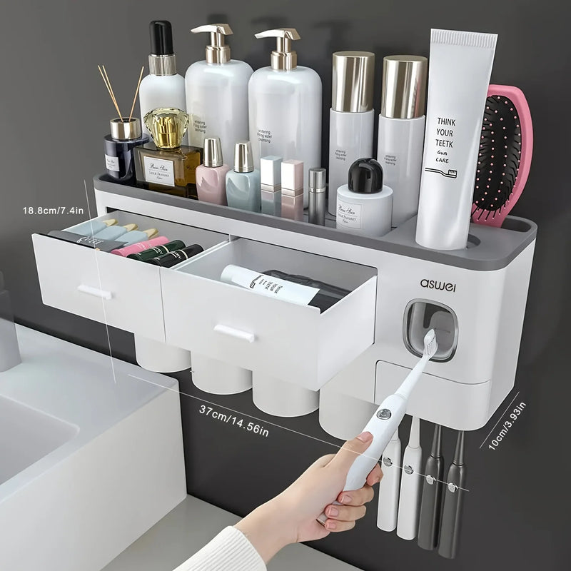 Porte-Brosse à Dents Mural avec Presse-Dentifrice, 2, 3 ou 4 Gobelets