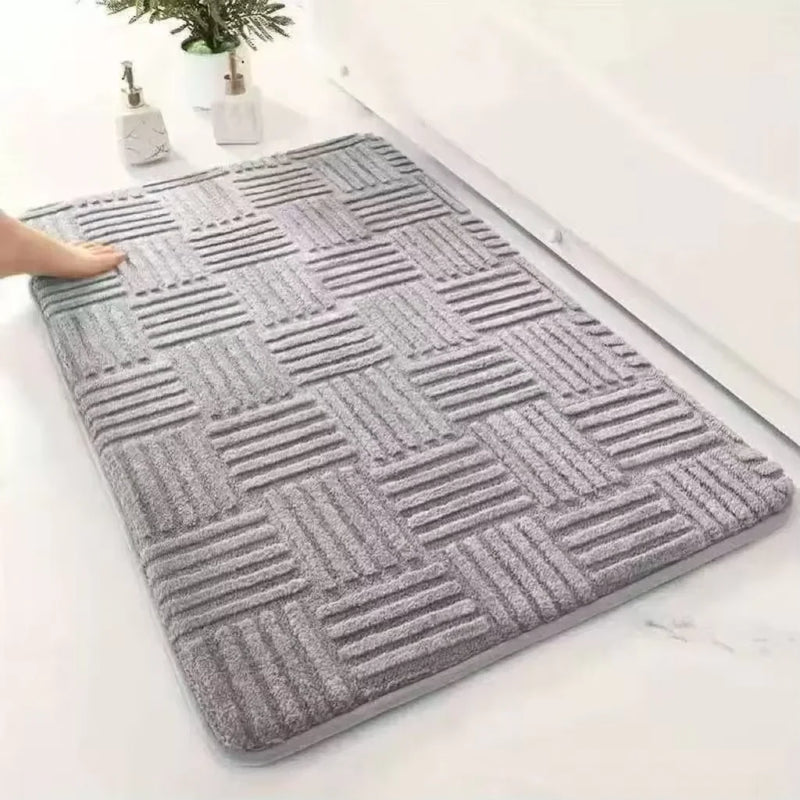 Tapis de Bain Gris Absorbant Motif Géométrique Antidérapant