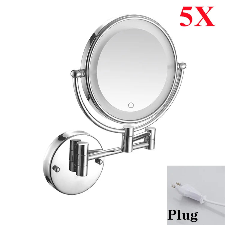 Miroir Grossissant Mural LED Bras Extensible Laiton, 3 Teintes de Lumière