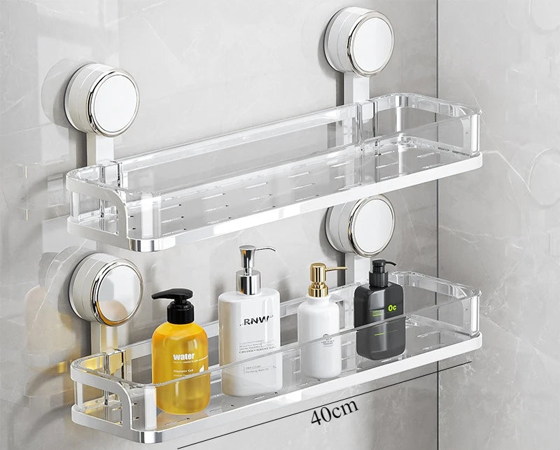 Étagère Salle de Bain à Ventouses Sans Perçage, Simple, Double ou Angle
