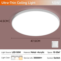 Plafonnier Cuisine LED Rond Grain de Bois Ultra-Plat, 18 à 50 W, 4 Finitions