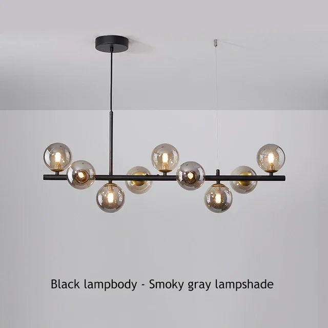 Suspension Cuisine Îlot Globes Verre, 7 à 11 Têtes, Noir ou Doré