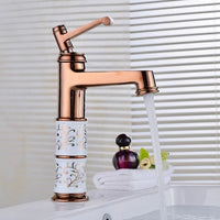 Mitigeur Lavabo Haut Céramique Blanche Motif Doré