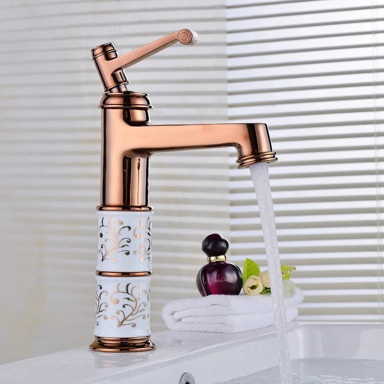 Mitigeur Lavabo Haut Céramique Blanche Motif Doré