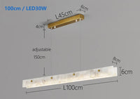 Suspension Cuisine Îlot Linéaire LED en Marbre Naturel, 100 à 150 cm