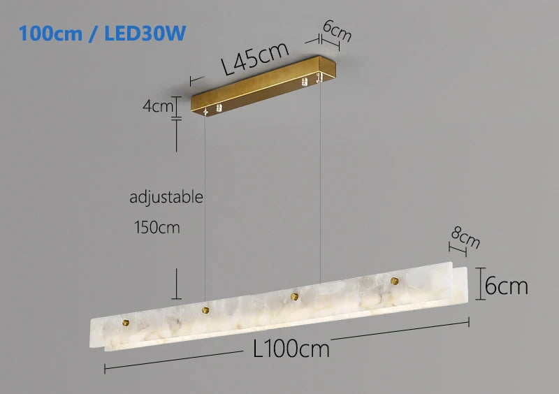 Suspension Cuisine Îlot Linéaire LED en Marbre Naturel, 100 à 150 cm