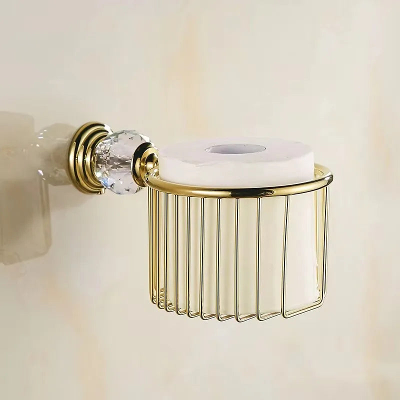 Accessoires Salle de Bain Doré Cristal Frise Grecque à la Pièce, 14 Articles