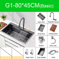 Évier de Cuisine Multifonction Cascade Noir avec Lave-Tasse