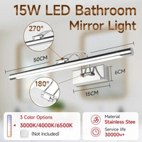 Applique pour Miroir Salle de Bain LED Tricolore 40/50 cm