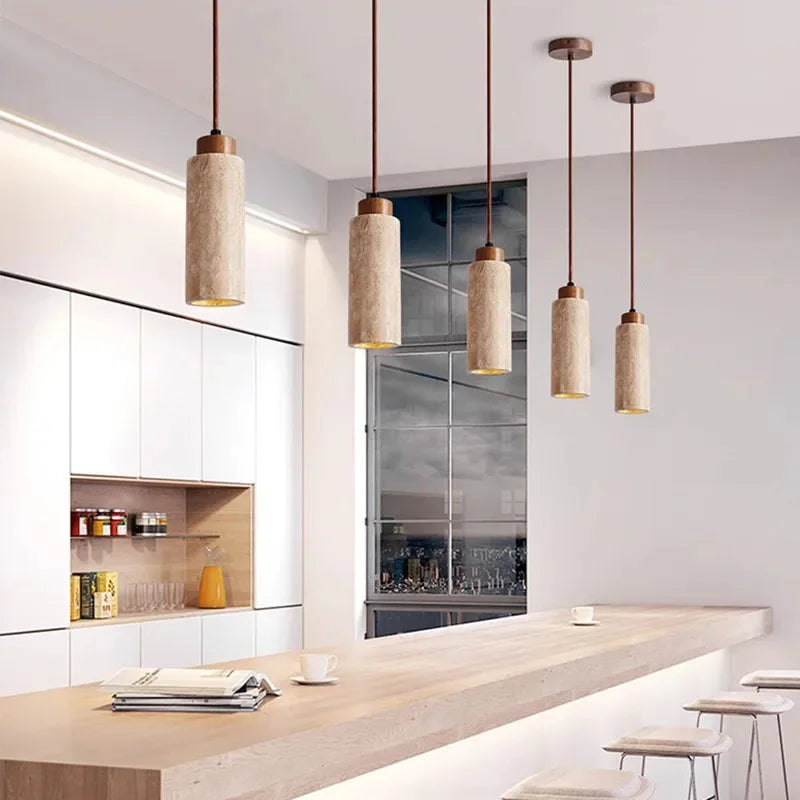 Suspension Cuisine en Pierre Travertin 1 à 3 Lampes, Cylindre ou Carré