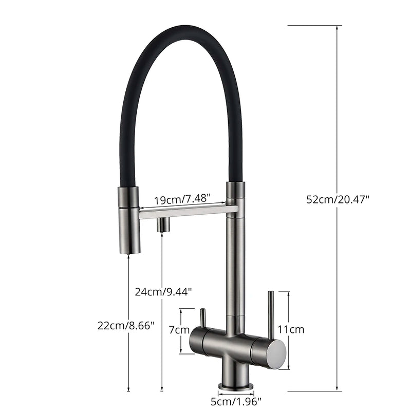 Mitigeur Cuisine 3 Voies Eau Filtrée Col Souple ou Ressort, 5 Finitions