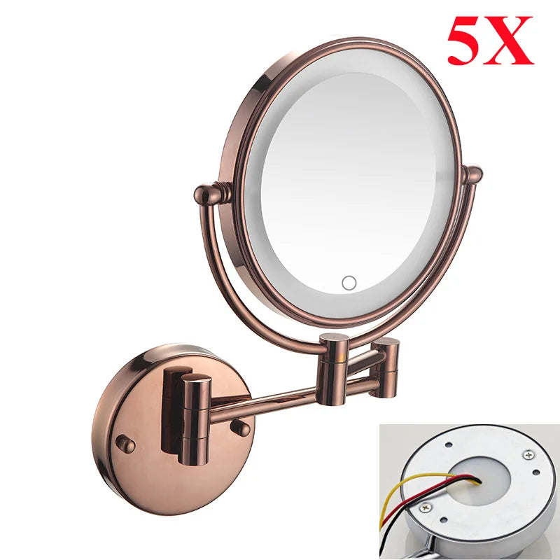 Miroir Grossissant Mural LED Bras Extensible Laiton, 3 Teintes de Lumière