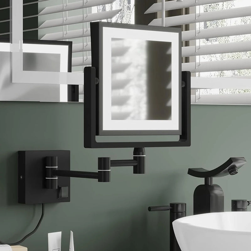 Miroir Grossissant LED Mural Bras Extensible Carré 3X