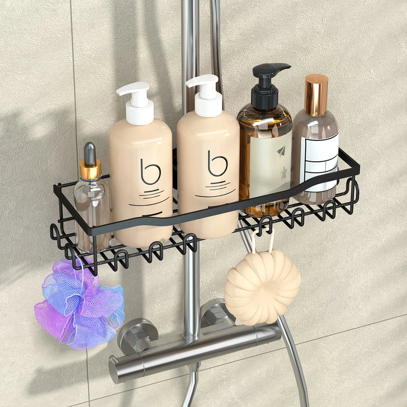 Étagère de Douche Sans Perçage pour Barre de Douche, Noir ou Argent