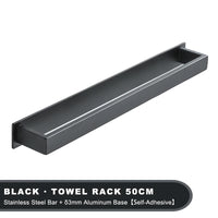 Porte-Serviette Adhésif Barre Plate Noir Mat ou Blanc 30 à 50 cm