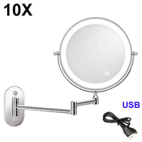 Miroir Grossissant LED Tactile Pliant Mural Rechargeable 3X 5X 7X 10X
